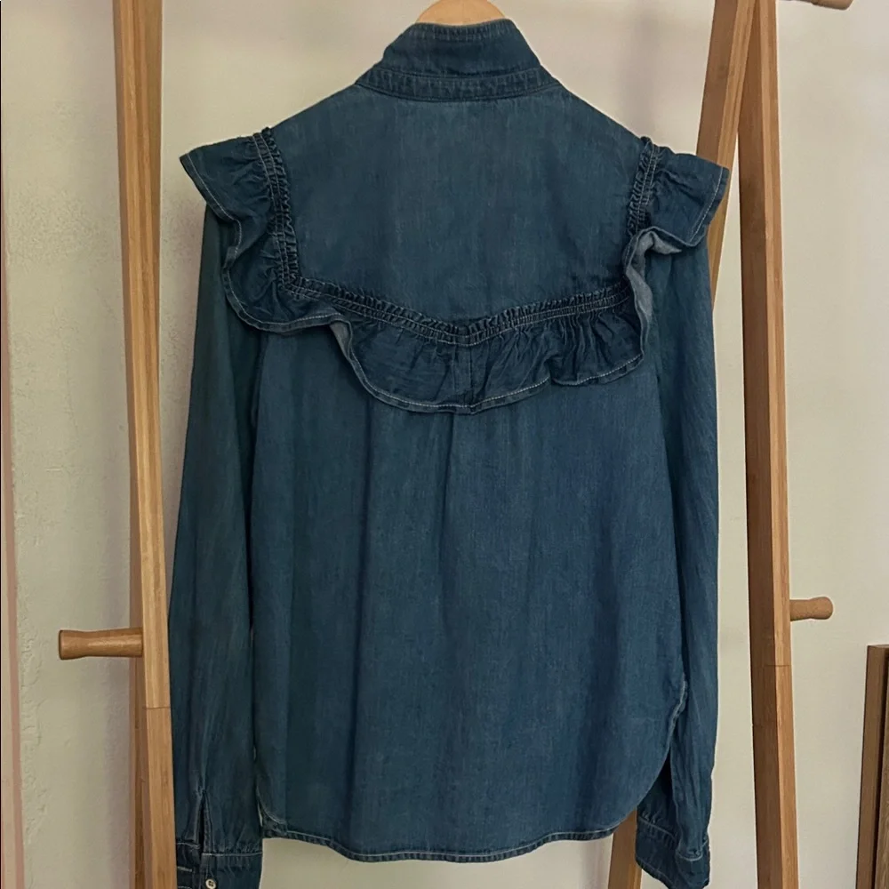 Anthropology Women's Denim Ruffle Top - Picture 4 of 6